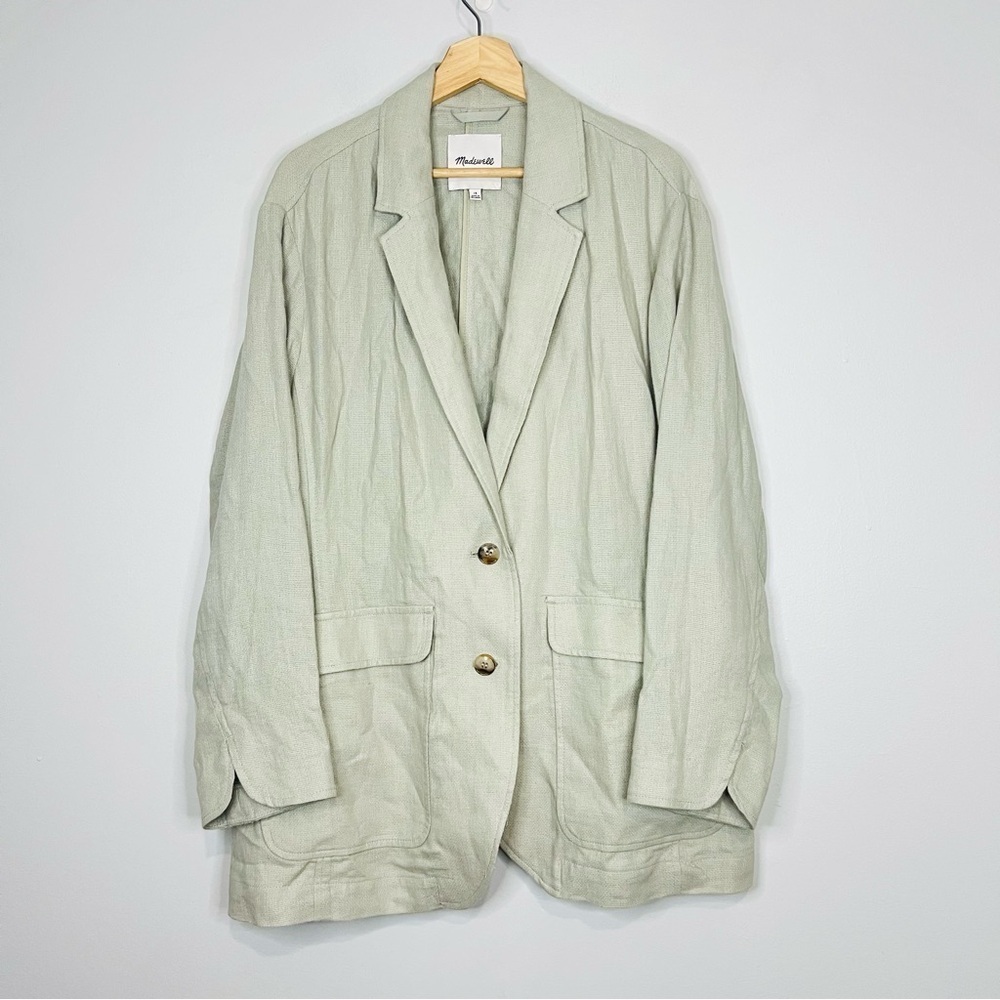 Madewell Women's Breezewoven Larsen Linen Blazer in Pale Sage Gray Green 1X